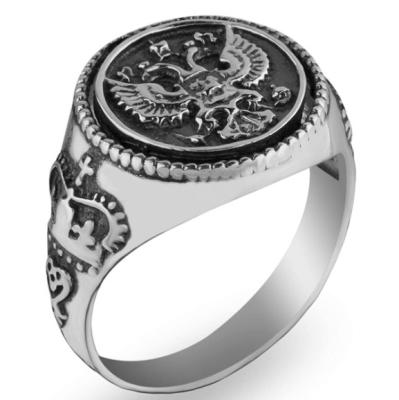 China CLASSIC White Double Headed Eagle Gold Plating Custom Design Seal Rings Stainless Steel for sale