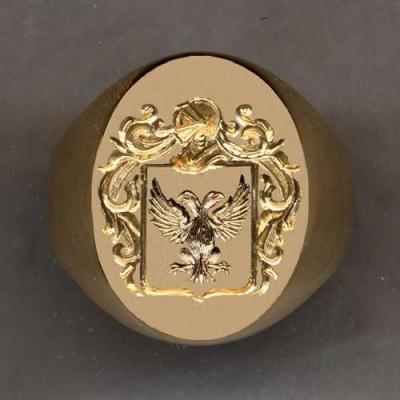 China CLASSIC Family Crest Rings Fine Jewelry 3D Deep Engraving Custom Design 18K Gold Plating for sale