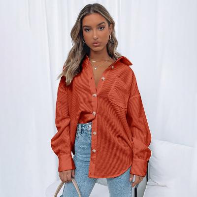 China Sexy Viable Autumn Corduroy Pocket Button Cardigan Ladies Tops Casual Elegant Women Blouses Female Shirts for sale