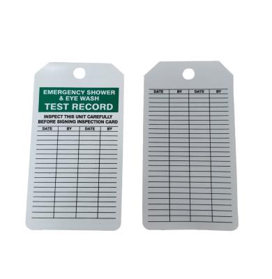 Chine douche de secours de PVC Hang Tag Inspection Records Tag de 25/Pk PF et lavage de carte d'oeil à vendre