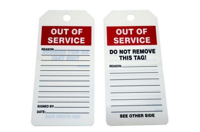 China OEM Out Of Service Tag By The Roll PVC Height 6 1/4 In Width 3 In White for sale