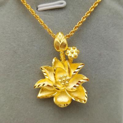 China Chinese Ethnicity Style Pendant Jewelry Beautiful Retro Gold Plating Vacuum Lotus Thick Antique Women National Style Pendant for sale