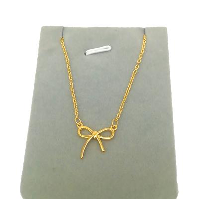 China Online Shop Wholesale Chain Copper Necklace Plated Simple Gold Copper Plating 24k Gold Bow Necklace for sale