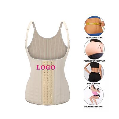 China Antibacterial logo customized 25 steel bone 3 row hooks latex nude adult correct posture faja waist trainer shaper vest wholesale for sale