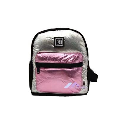 China 2022 New Arrival Waterproof Winter Soft Hand Stripper Metallic Luxury Feeling Silver Quilted Backpack For Women for sale