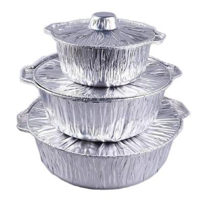 China Hot Sale 10inch Food Wrapping 10 Inch Food Grilled Fish Cooking Pans Set Disposable Aluminum Foil Pot With Lid for sale