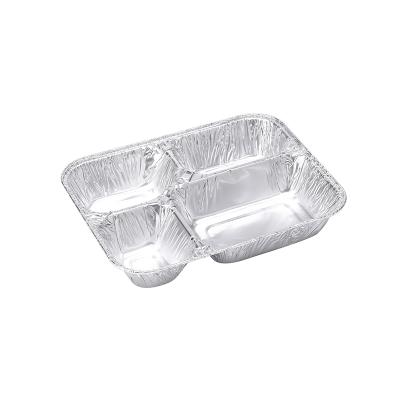 China Disposable Food Packaging 4 Compartment Food Lunch Box Container 4 Section Take Out Aluminum Foil Containers for sale