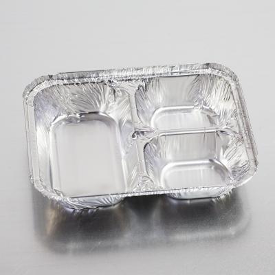 China Food Packaging 2 Compartment Aluminum Foil Food Container Takeaway Microwave Oven Packing Tray for sale