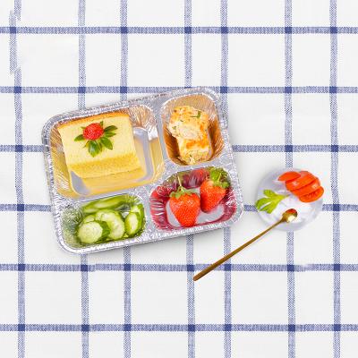 China Food Packaging Caterer 4 Compartment Aluminum Foil Divided Meal Box For Food Packaging Use In Restaurant for sale