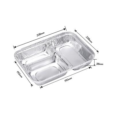 China Disposable Food Packaging 3 Compartment Silver Foil Box For Food Packaging for sale