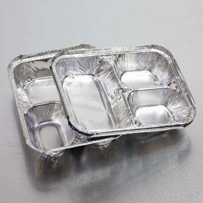 China 810ml Food Packaging Aluminum Foil Tray 2 Compartment Aluminum Foil Container With Outer Lids For Fast Food for sale