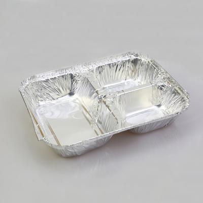 China Food packaging naturally degraded 4 compartment aluminum foil lunch box/divided aluminum foil container for sale