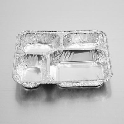 China Food Packaging 800ml Aluminum Foil Containers 4 Compartment Aluminum Foil Food Packaging Container for sale