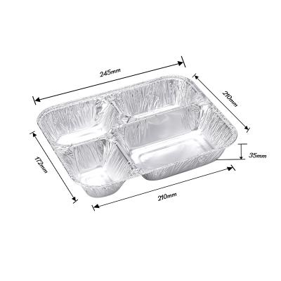 China Food Packaging 4 Compartment Aluminum Foil Food Tray Container Disposable Aluminum Baking Trays Wholesale for sale