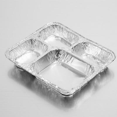 China Food Packaging Aluminum Foil 800ml Container 4 Compartment Foil Container With Carton Box Outside For Disposable Use for sale