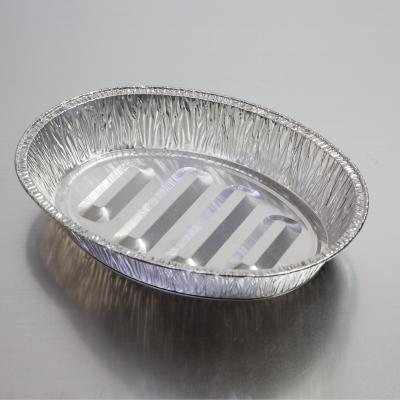 China Deep Oval Food Packaging Foil Roast Filters / Round Aluminum Container With Carton Lid for sale