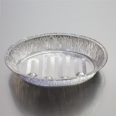 China Disposable Food Packaging BBQ Grill Tray Container Oval Aluminum Foil Pan In The Microwave for sale