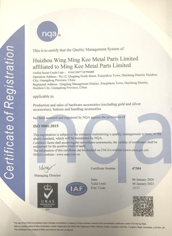 ISO9001 - MING KEE METAL PARTS LIMITED