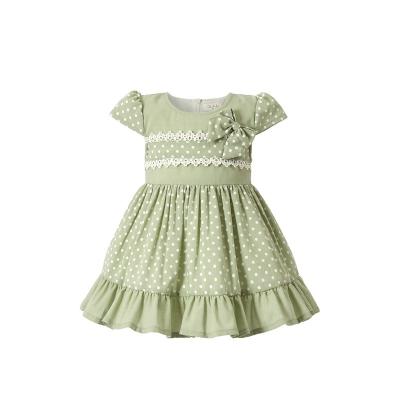 China New Summer Style Baby Princess Party Dress Washable Casual Dot Printing Daily Sweet Bow Dress for sale