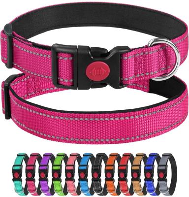 China Order Wholesale Padded Strong Safety Locking Pet Adjustable Nylon Neck Strap Neoprene Reflective Dog Collar for sale