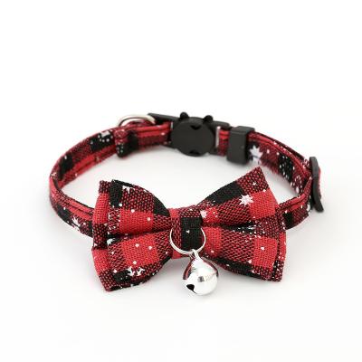 China Factory Direct Sale New Arrival Christmas Plaid Bow Pet Bell Collar Viable Cat Collar for sale