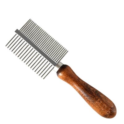 China Sustainable Wholesale Custom Luxury Solid Wooden Double Row Handle Stainless Steel Pet Comb for sale