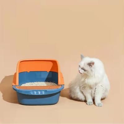 China Safe Plastic Removable Anti-splash Large Pet Cat Litter Box Cat Litter Easy Stored Clean Open Pan for sale