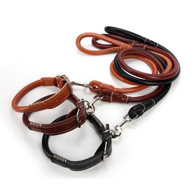 China Cheap PU DETACHED Durable Leather Adjustable Dog Collar Leash Set Suitable For All Dog Breeds for sale