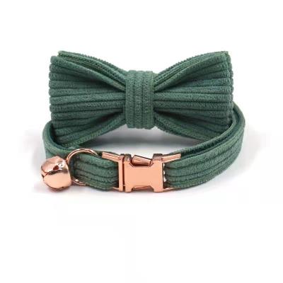 China Personalized Custom Logo With Metal Buckle Personalized Dark Green Adjustable Cat Collar With Bell for sale