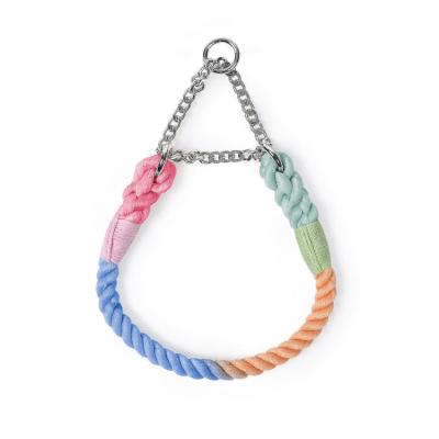 China Custom Wholesale DETACHED Color Custom Handwoven Metal Gradient Cotton Rope Chain Dog Collar for sale