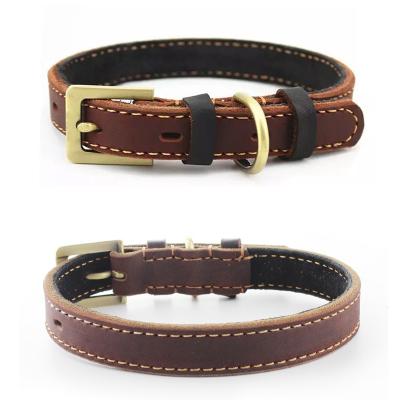 China Retro Personalized Heavy European First Layer Cowhide Leather Dog Collar for Large, Medium and Small Dogs for sale