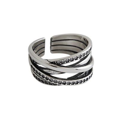 China FASHIONABLE 925 Sterling Silver Old Vintage Winding Ring Multilayer Female Zircon Ring Open Silver Ring for sale