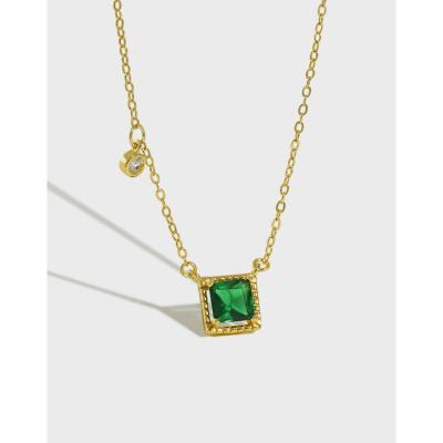 China TREND FASHION Zir Miner Fantasy Women CZ Gemstone Green 18k Gold Platr 925 Sterling Silver Necklace for sale