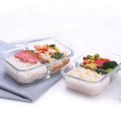 China Freshness Preservation Borosilicate Glass Storage Food Container With Compartments for sale