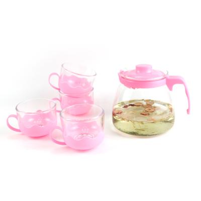 China Sustainable Rose Transparent Glass Teapot Set With Teapot Infuser Tea&Coffee Leaf Herbal 4 Cups for sale