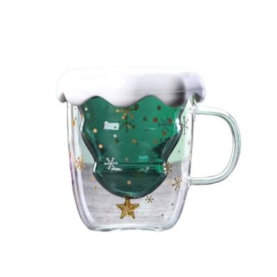 China High quality and beautiful high quality acrylic design double wall coffee cup reusable glass mug with cover and handle for sale