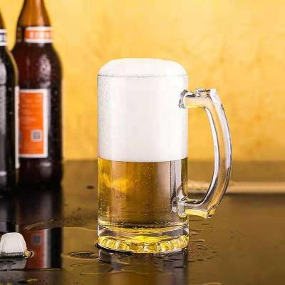 China High hardness 300ml 500ml 1 liter decal printing logo glass beer mug clear thick glass mug with handle for sale