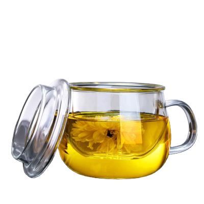 China 350ml Viable Tea Cups Kits Loose Leaf Tea Brewing System, Thickened Glass Cups with Tea Infuser Basket and Lid for sale