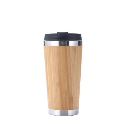 China WITH LID Stainless Steel Tumbler Travel Water Bottle Insulated Bamboo Coffee Mug With Flip Lid Leakproof Thermos Cup for sale