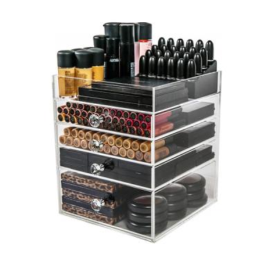 China Custom Acrylic 5 Drawers Luxury Makeup Cosmetic Cases Acrylic Cosmetic Organizer for sale