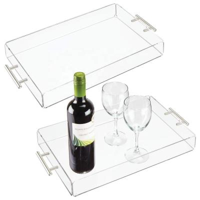 China Acrylic Serving Tray With Metal Handles Factory Lucite Custom Bathroom Tray Has Drainage Holes Custom for sale