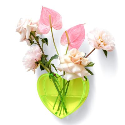 China Custom Heart Shaped Acrylic Wall Mount Vase Different Color Vase for sale