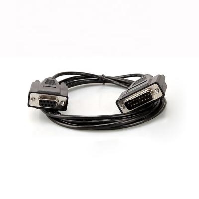 China Black Molded Barcode Printer Cable RS232 DB15 Male Connector to DB9 Pin Female Adapter Serial Data Cable for sale