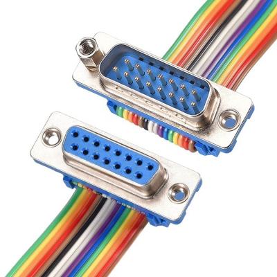 China Printer D-sub 15 Pin Male Flat Cable Db 15 Flat Flat Cable Custom Idc Male To D-sub 15 Pin Female Connector Cable for sale