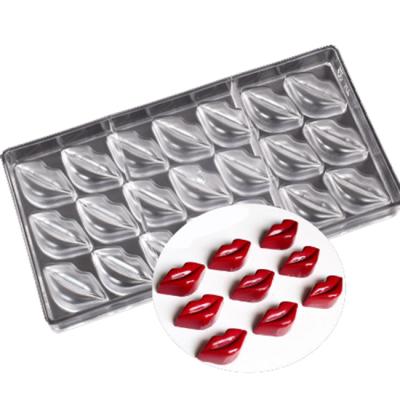 China New Custom Disposable Transparent Hard Plastic Lips Large Mouth Chocolate Reusable Plastic Mold Chocolate Mold for sale