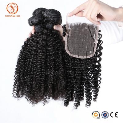 China Mongolian Hair Virgin Hair With Closure 100% Curly Virgin Hair Weave Mongolian Hair Kinky Curly With Closure for sale