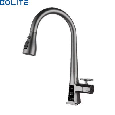 China Customized New Design Electric Faucets Manufacturer Pull Out Brass Cold And Hot Digital Display Kitchen Sink Faucet for sale