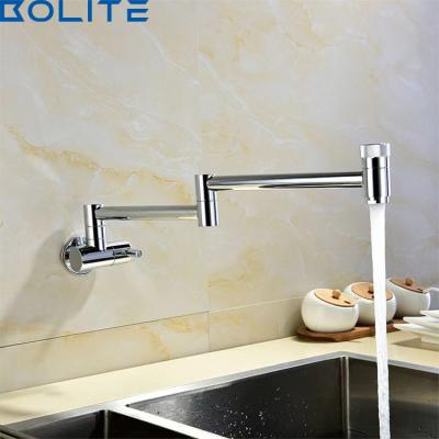 China Pull Out Spray Solid Brass Wall Mounted Chrome Plated Nickel Folding Brushed Brass Single Hole Kitchen Faucet for sale