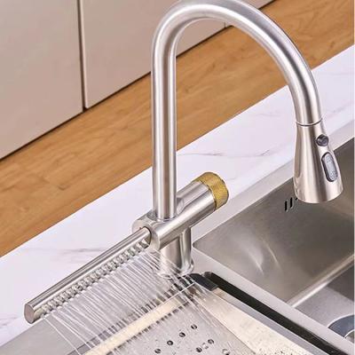 China Electric Faucets Newly Designed Waterfall Rainfall Kitchen Sink Faucet With Pull Down Spray Kitchen Sink Faucet for sale