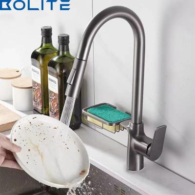 China Electric Faucets Hot Selling Kitchen Pull Out Faucet With Splash Back Two In One Drain Heavy Duty Basket Cold And Hot Kitchen Faucet for sale